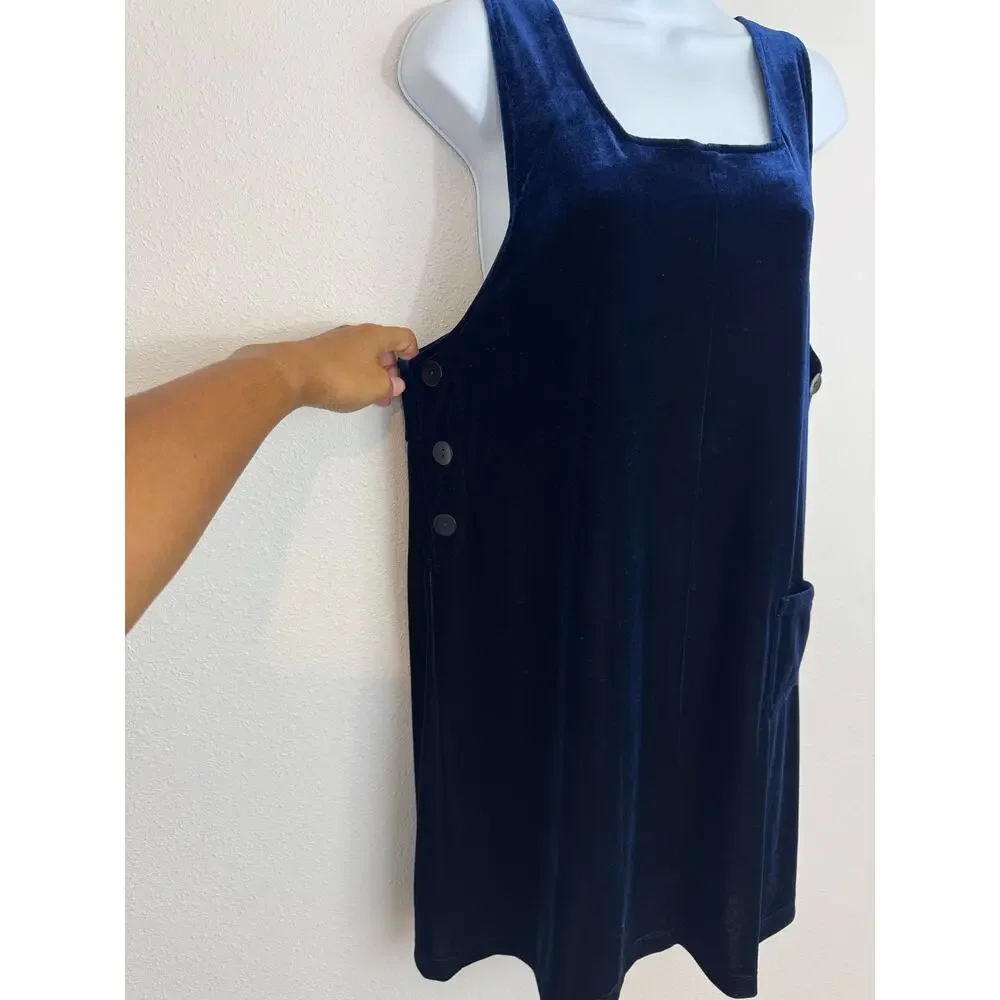 Studio Ease Petite Navy Velvet Jumper Dress Size 10P - Picture 2 of 6